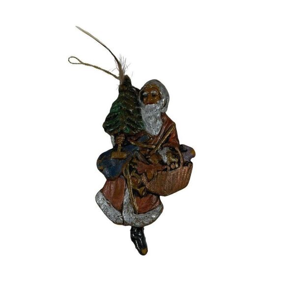 Vintage Flat Ceramic Santa Claus Christmas tree Ornament St Nick Saint Nicholas - Picture 1 of 3